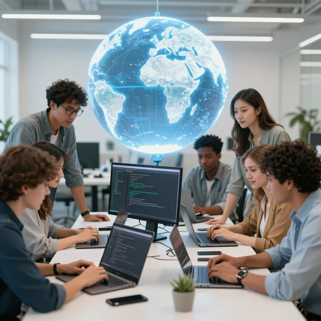 Diverse global developers collaborating on open source software