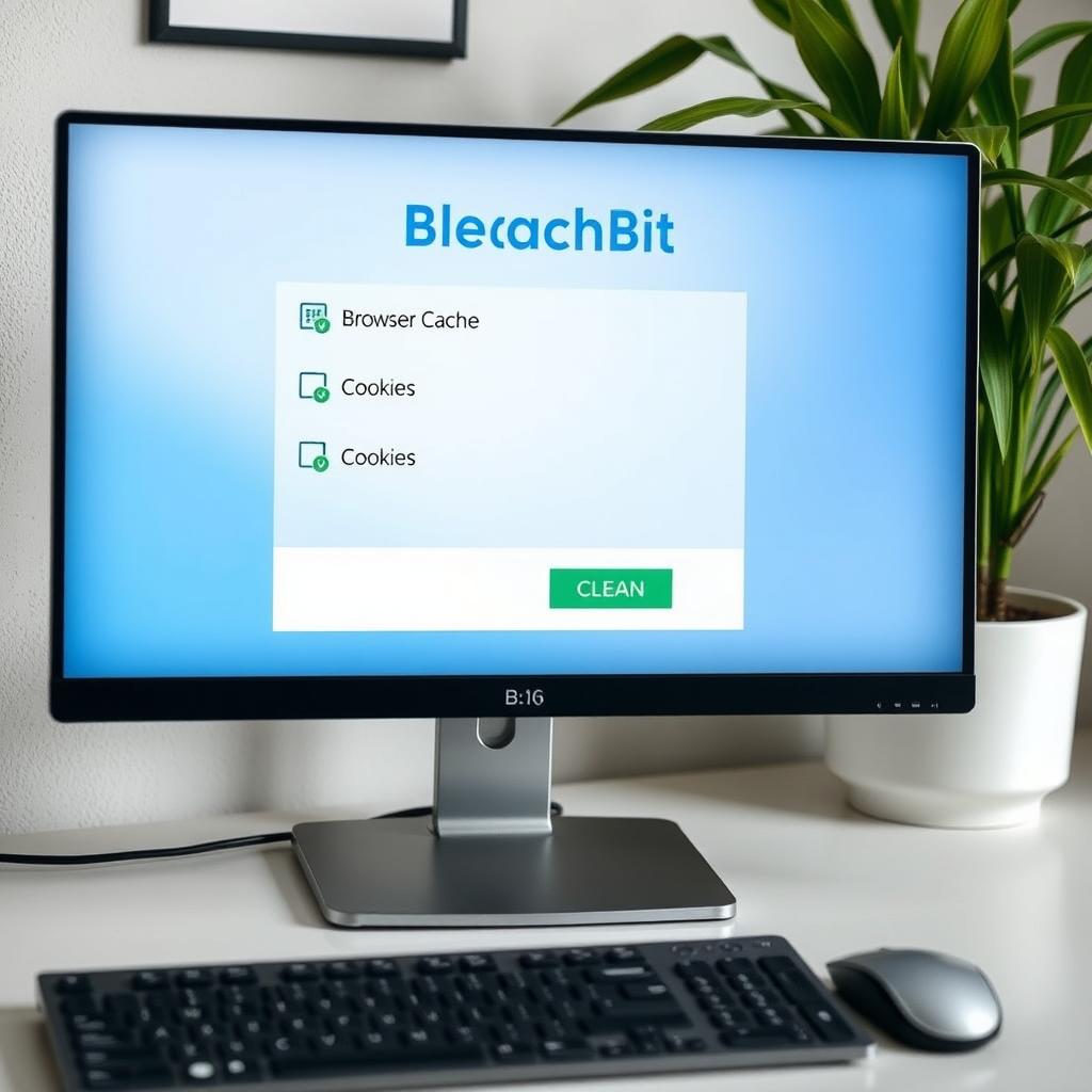 Computer screen showing BleachBit interface with cleaning options selected.