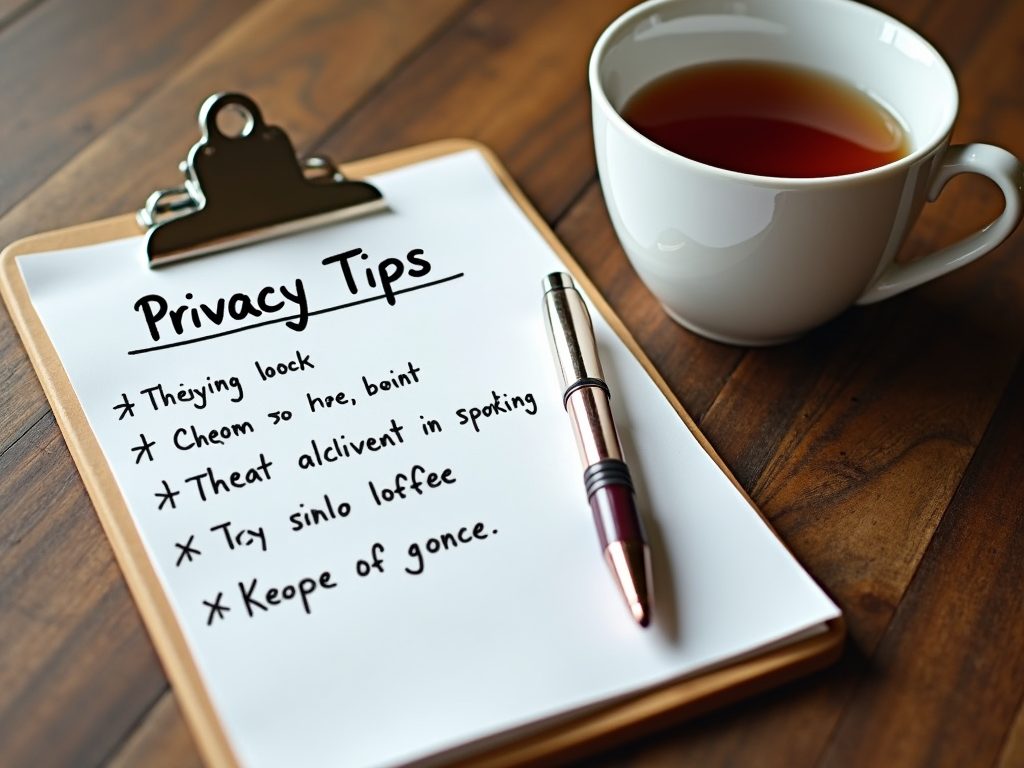 Handwritten privacy tips on a notepad