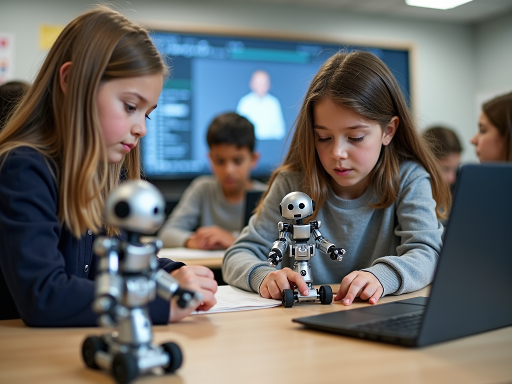 Students engaging with technology in a modern classroom.