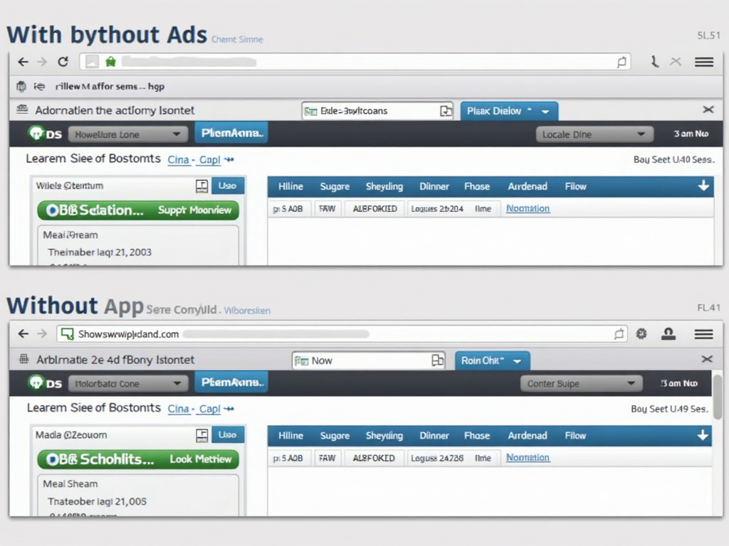 Website with and without ads comparison