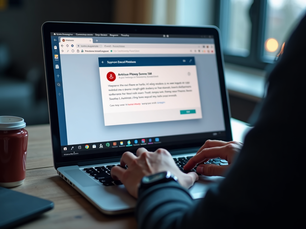 Antivirus software stopping a phishing scam on a laptop
