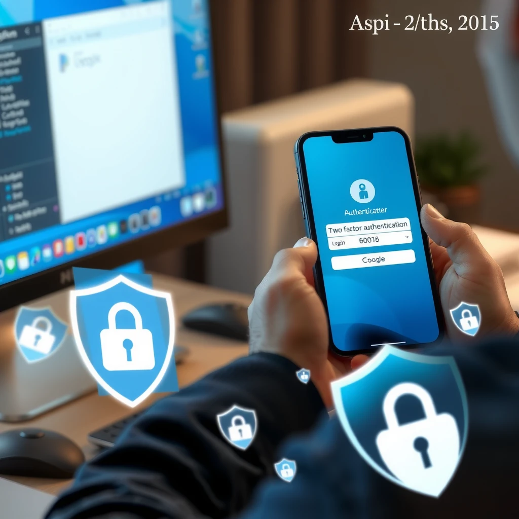 Person setting up two-factor authentication on computer and phone