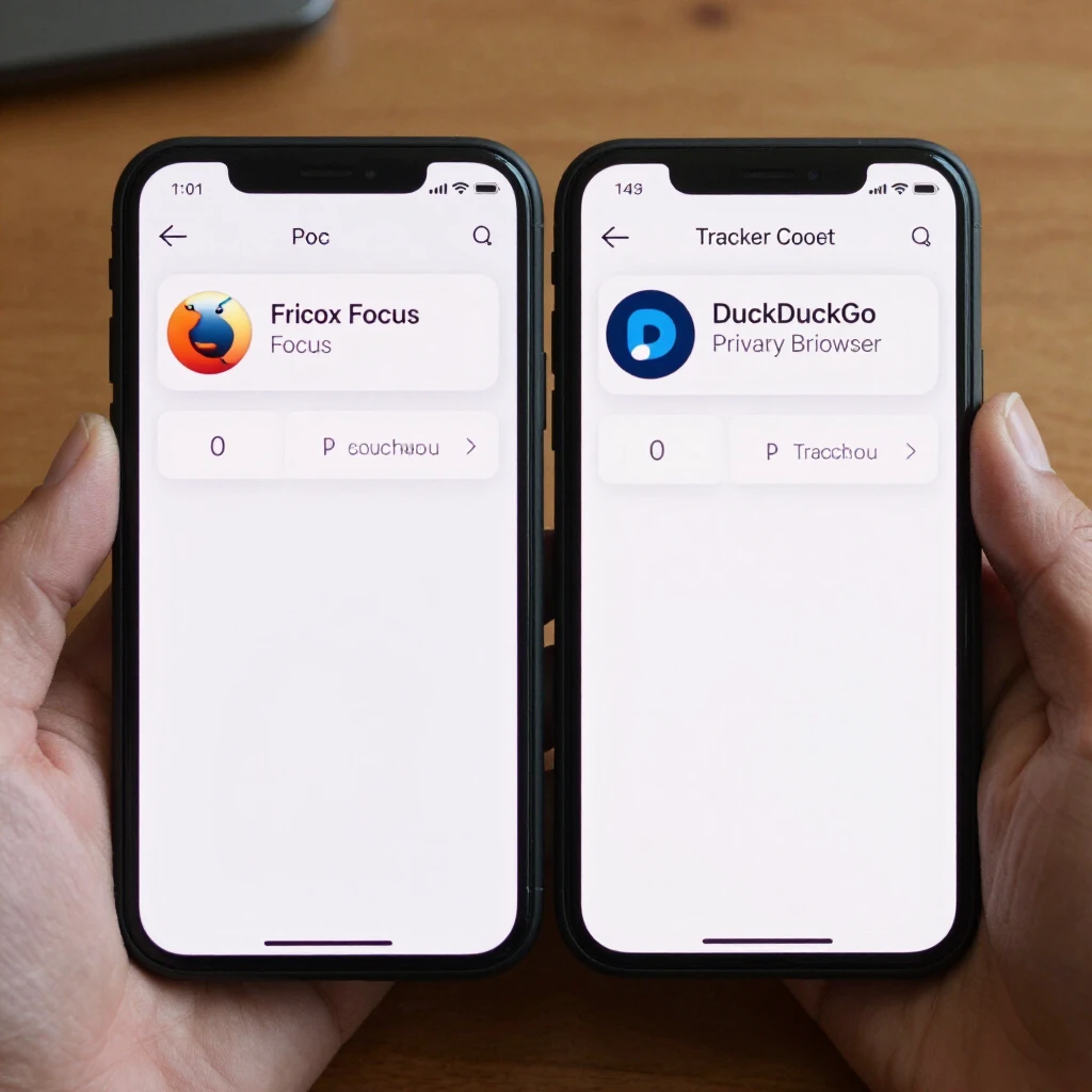 Smartphone displaying Firefox Focus and DuckDuckGo private browsing apps