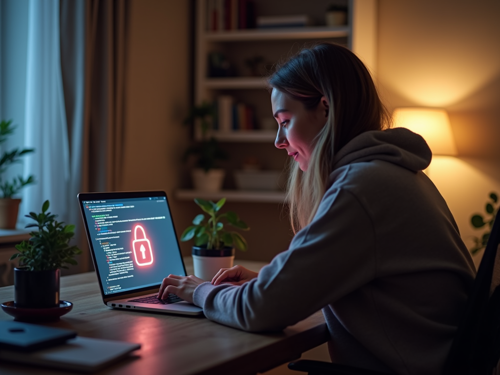 A person using a VPN to protect their online privacy at home.