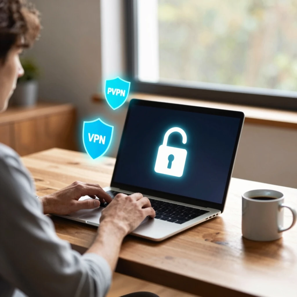 User comparing Proton VPN and ExpressVPN security on a laptop in a home office