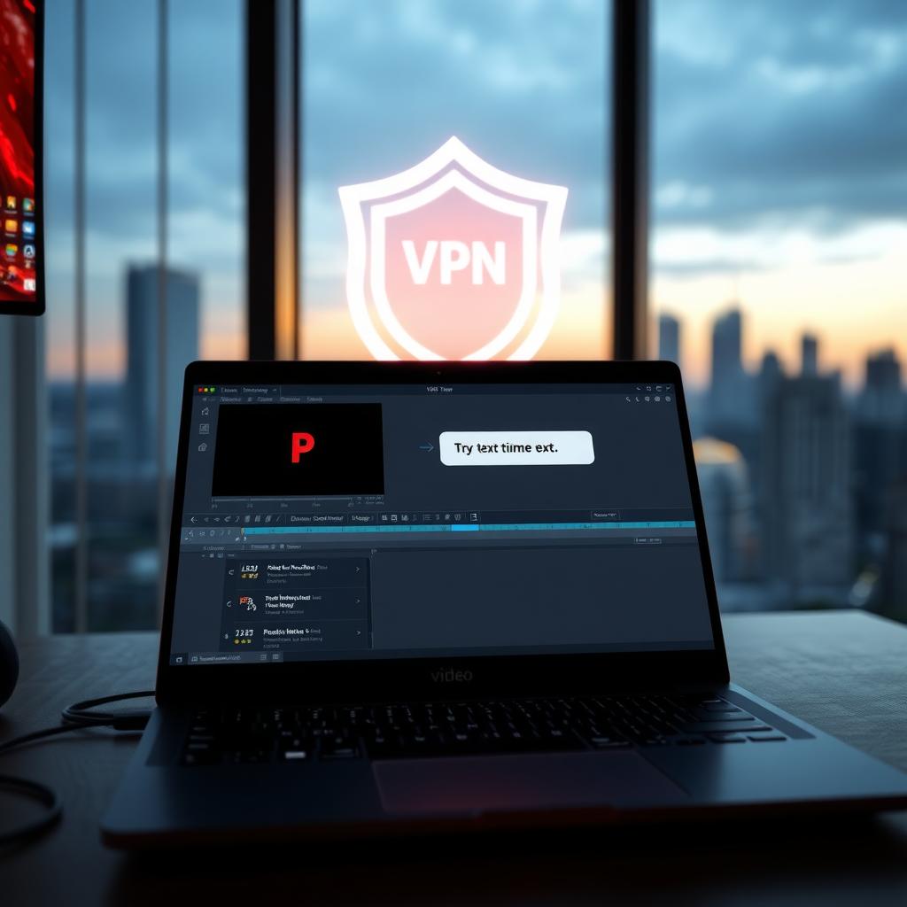 Content creator’s workspace with a laptop showing video-to-prompt conversion