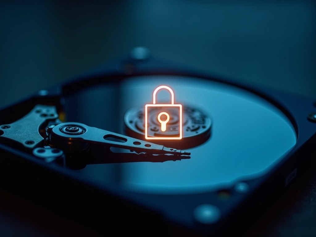 Hard drive with digital lock symbol
