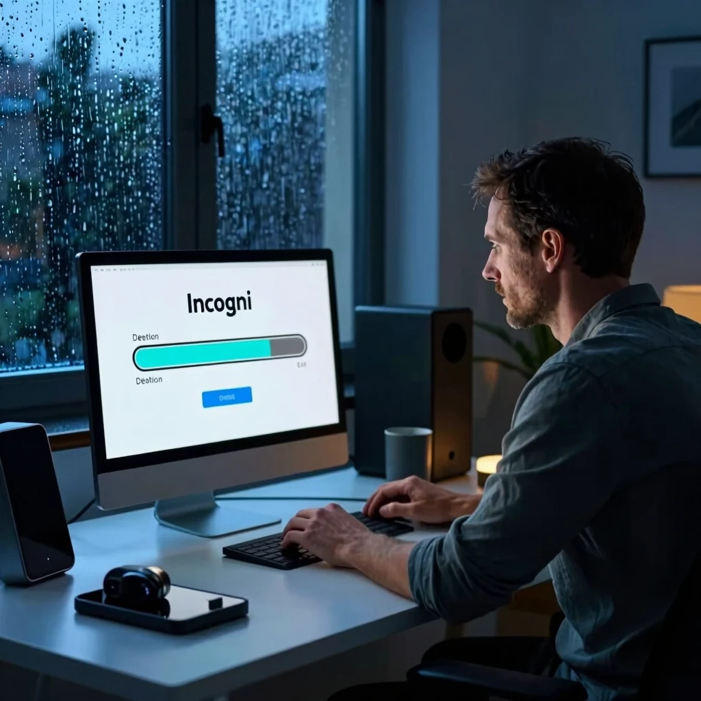 User monitoring personal data removal process at home office