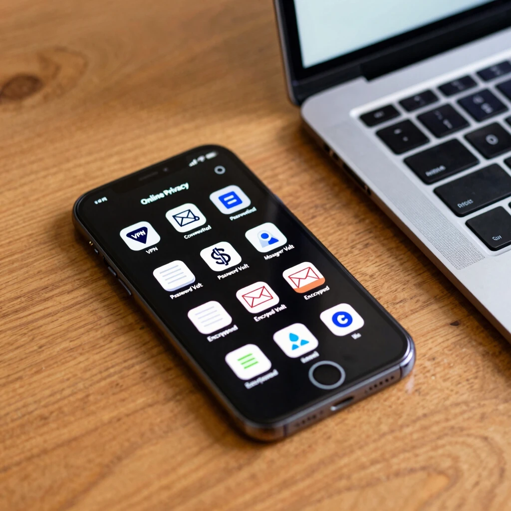Smartphone and laptop showing icons of essential online privacy tools