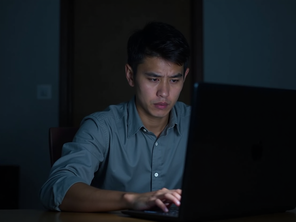 Concerned person using computer