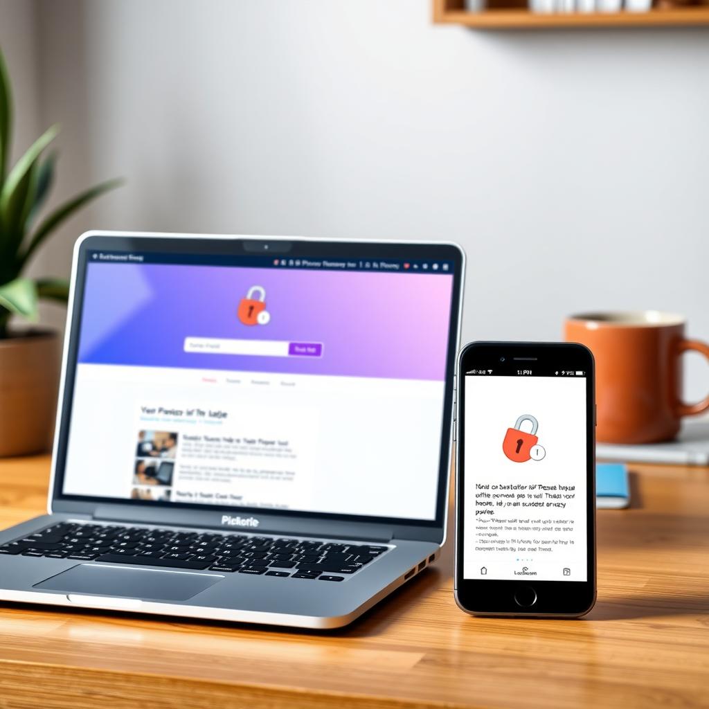 Laptop and smartphone showing a privacy-focused browser with a secure connection icon