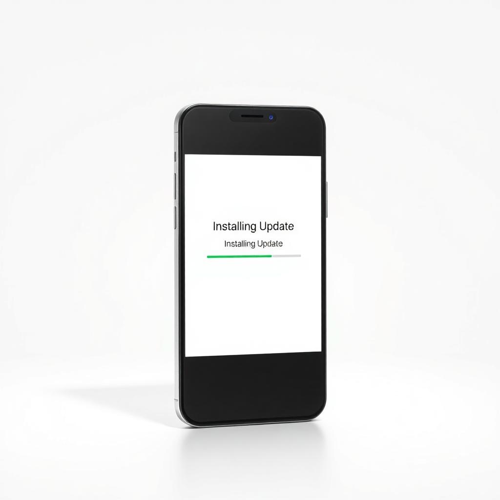 Smartphone screen displaying a software update in progress on a clean white background.