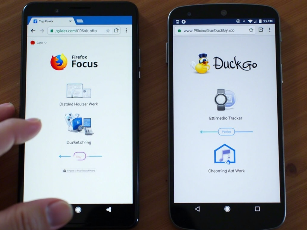 A comparison of Firefox Focus and DuckDuckGo browsers, showcasing their privacy features.