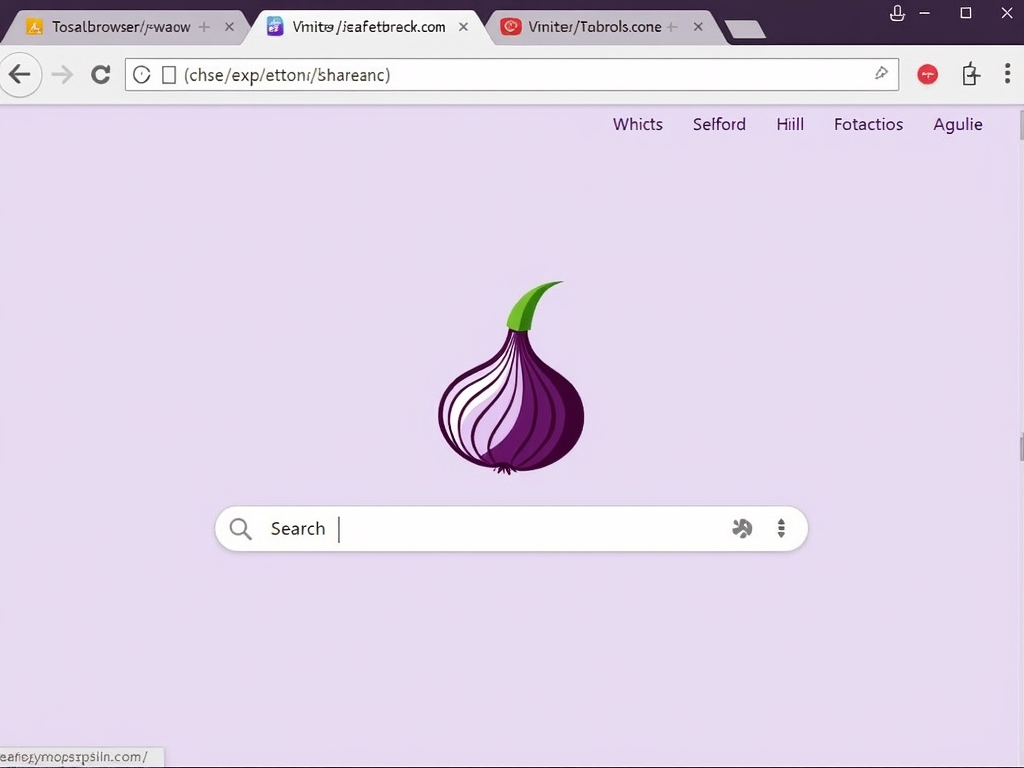Tor Browser homepage with onion logo and search bar