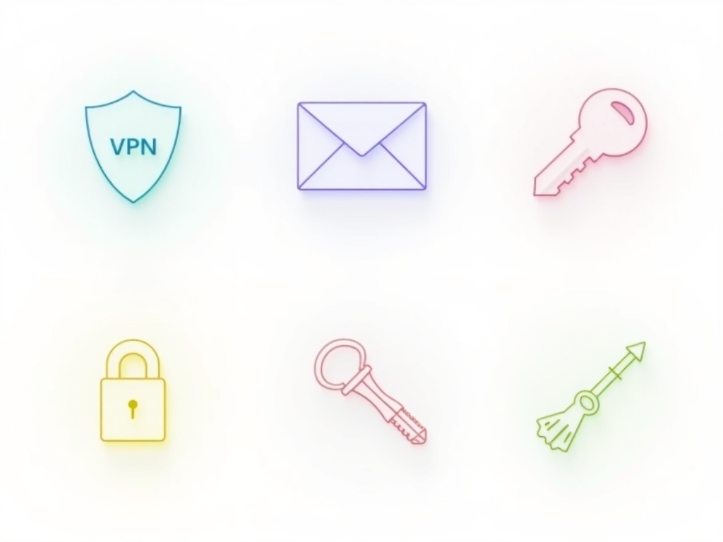 Grid of privacy tool icons like VPNs and password managers.
