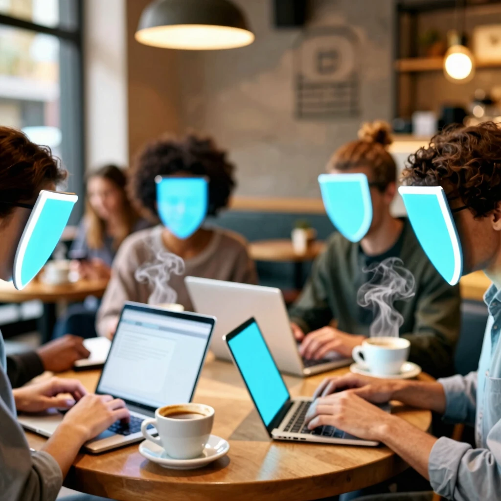 Friends browsing securely in a coffee shop