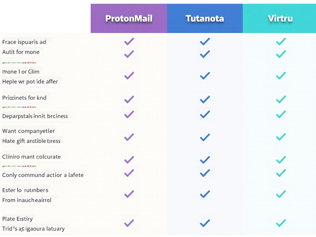 Comparison table of email encryption tools.