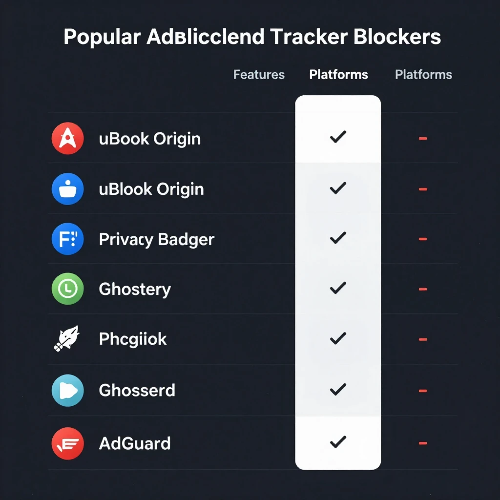 Comparison chart of top ad and tracker blocking tools