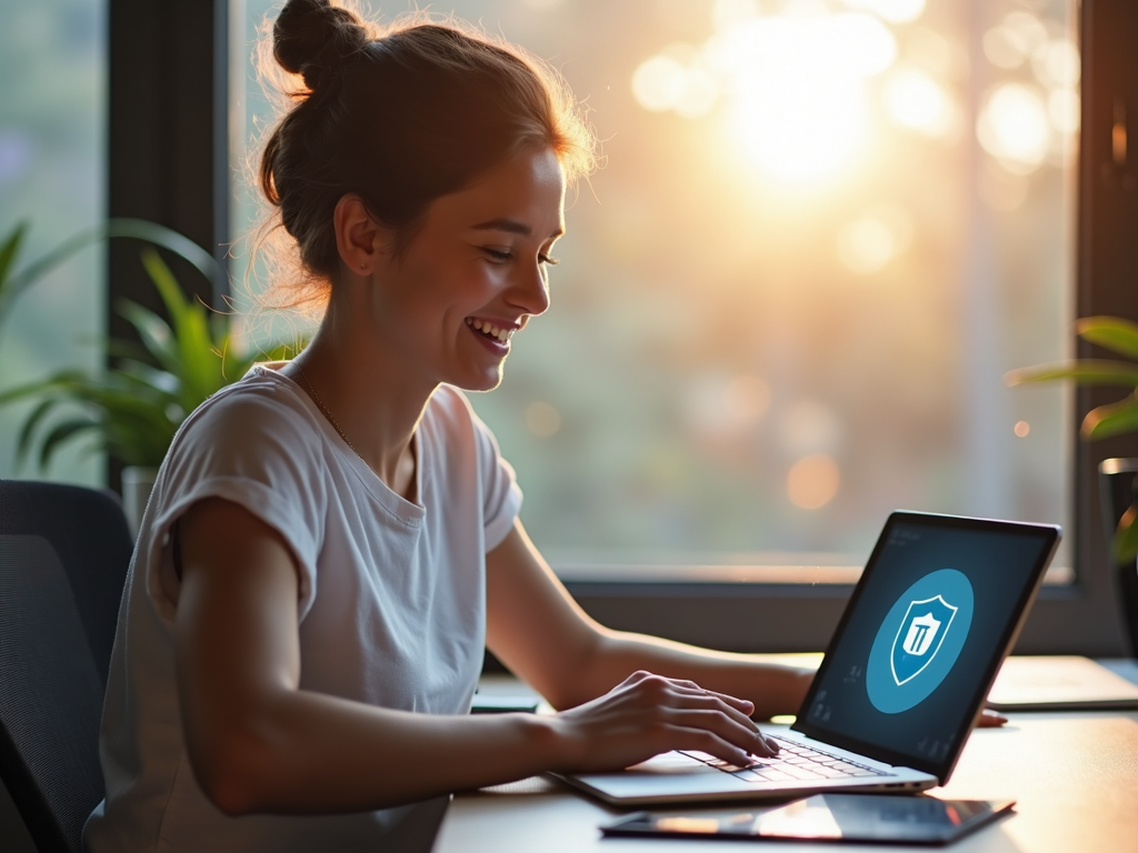 Person happy with secure online privacy
