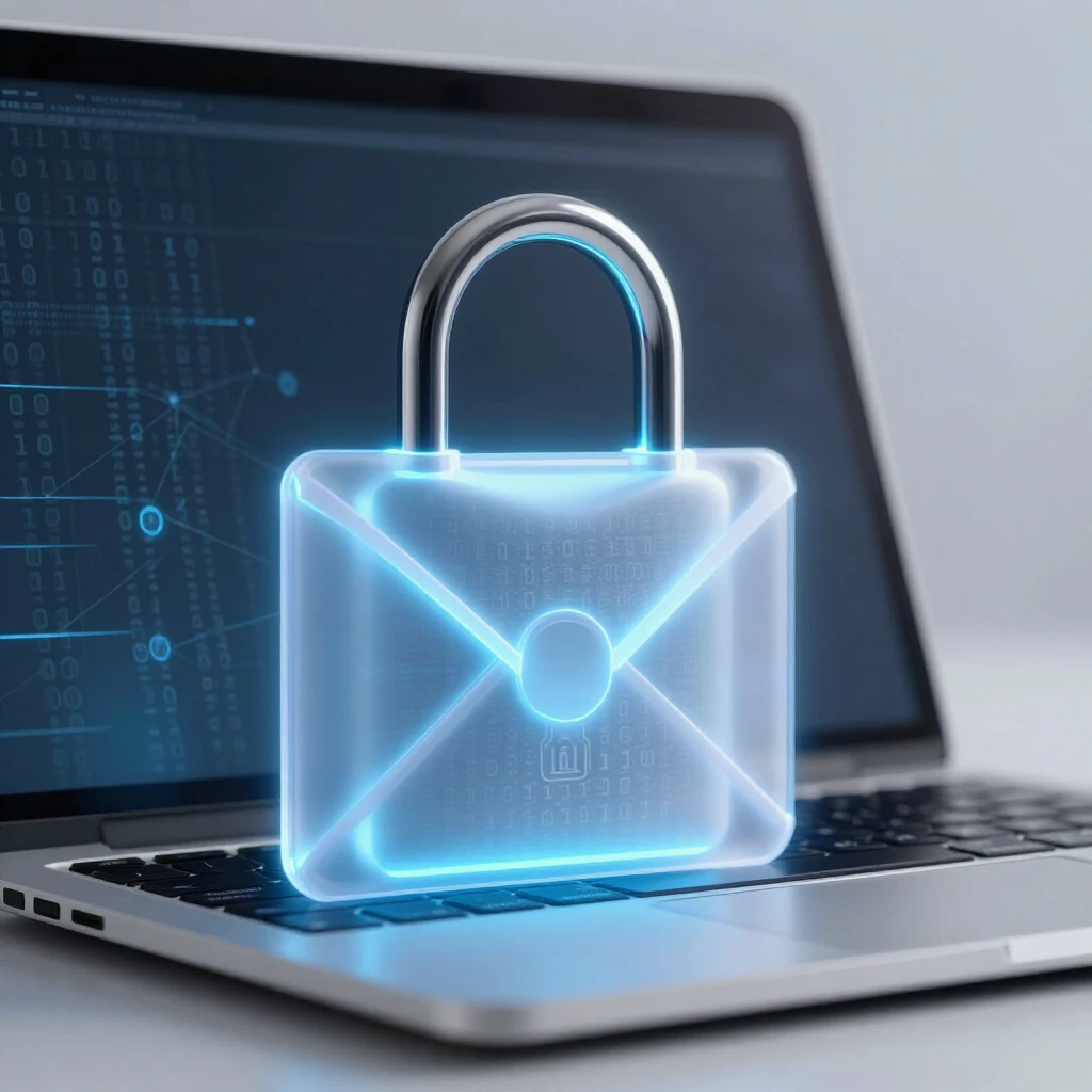 Visualization of secure email encryption on a laptop