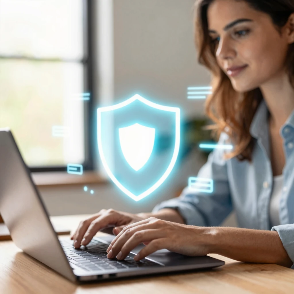 Woman using laptop to remove personal data online