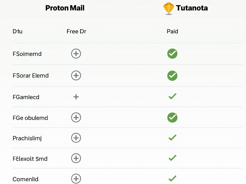 Comparison table of Proton Mail and Tutanota pricing plans.