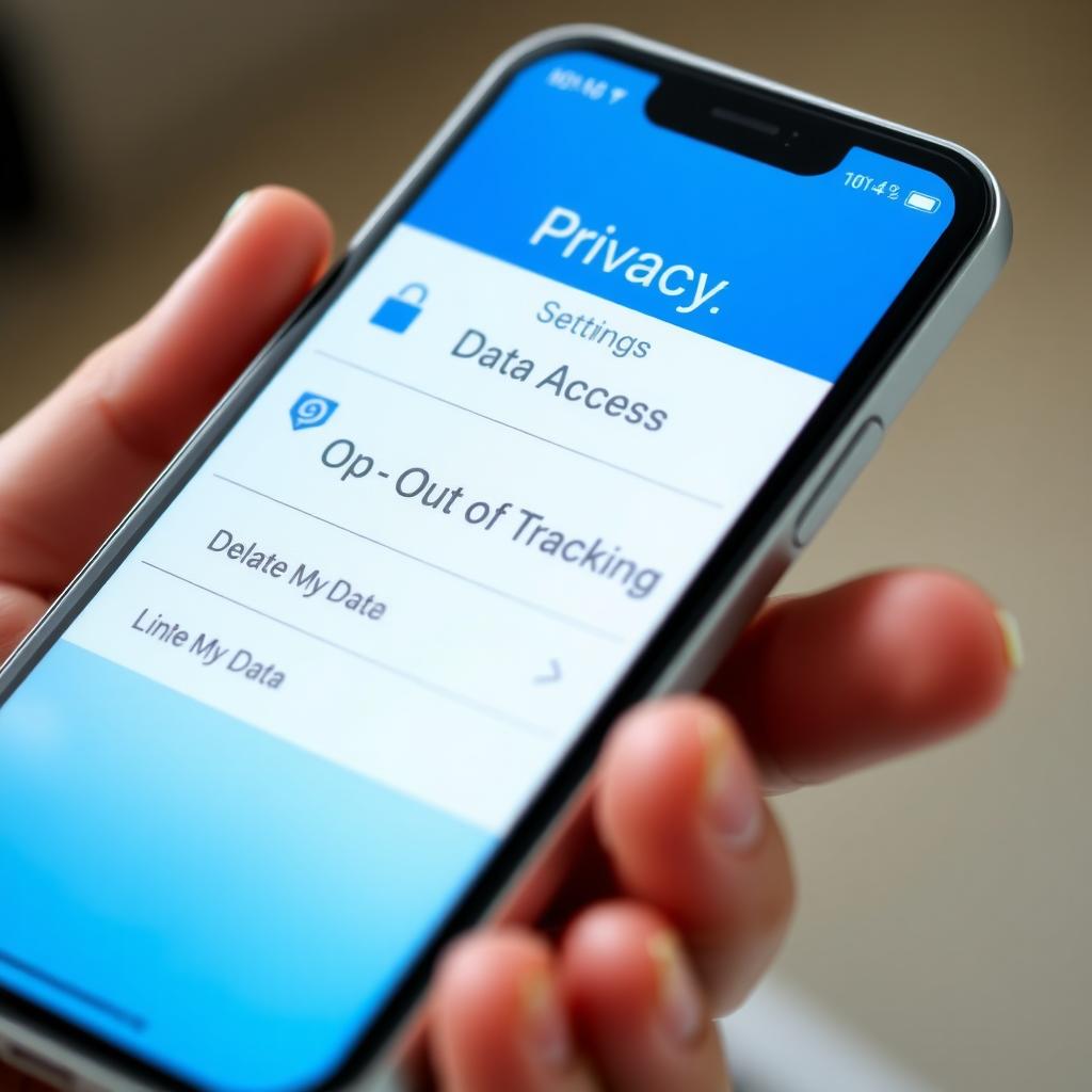 Smartphone screen showing privacy settings menu with options for data control