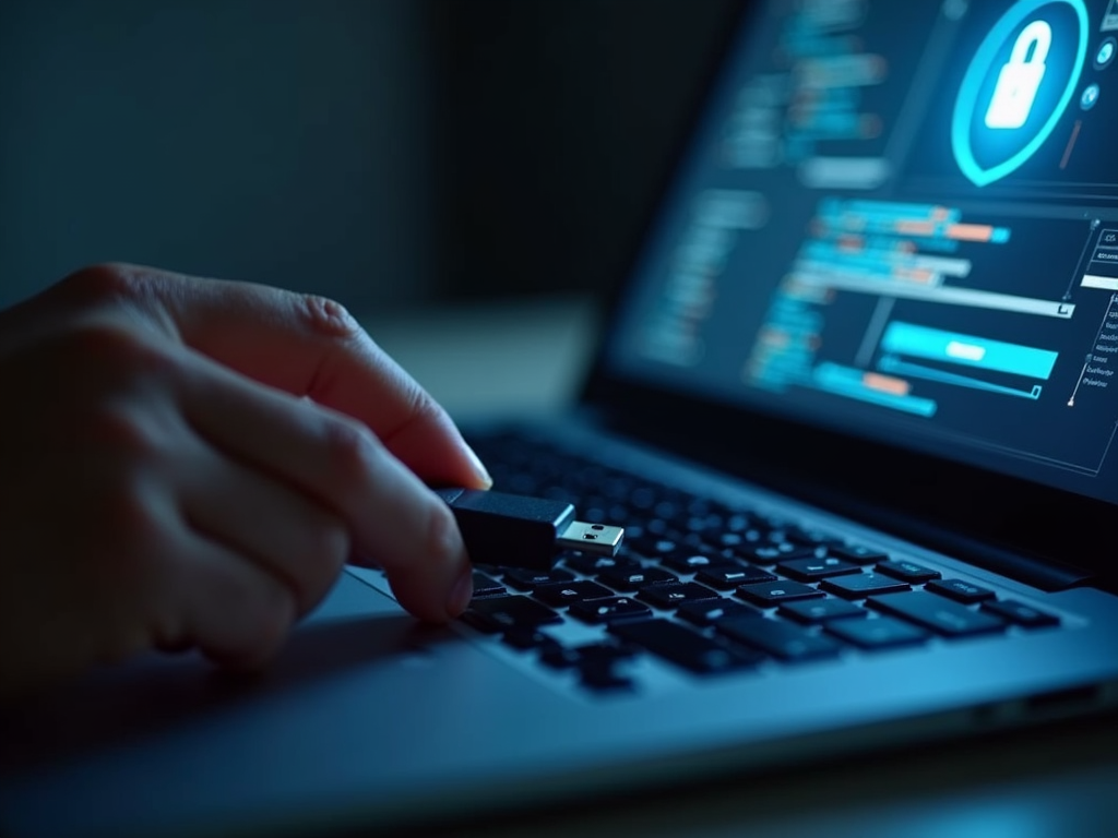 A person securing data with a USB drive