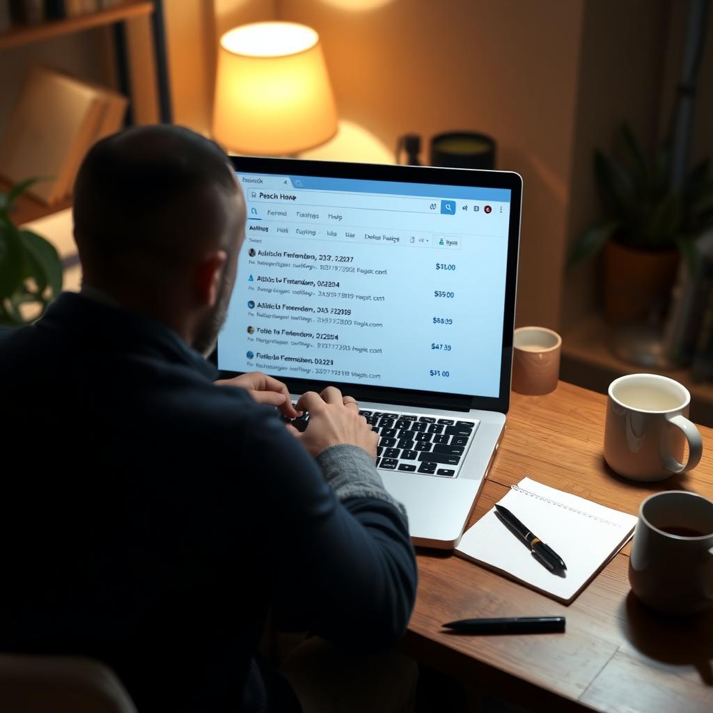 Person searching their name on a laptop, viewing personal information in search results