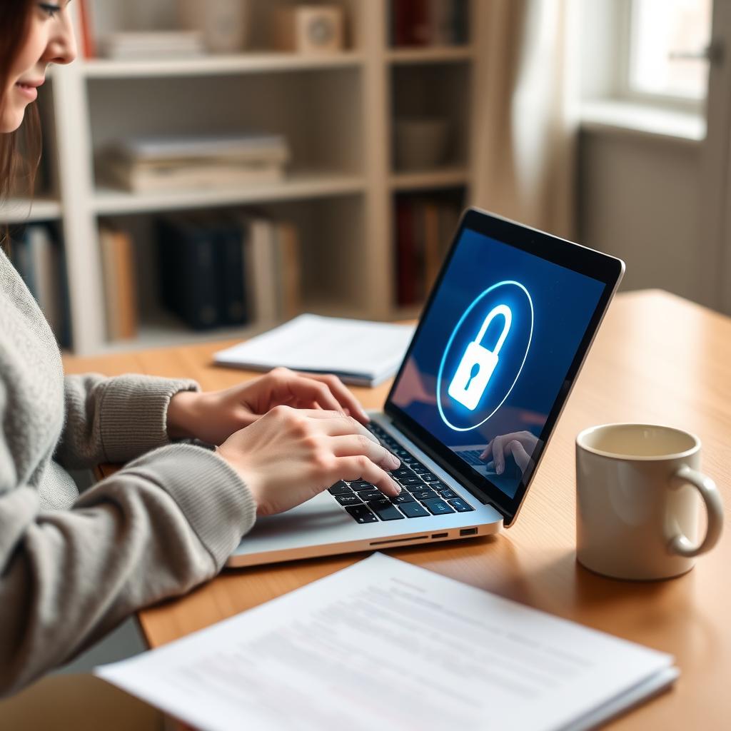 Person securing online privacy with a laptop.