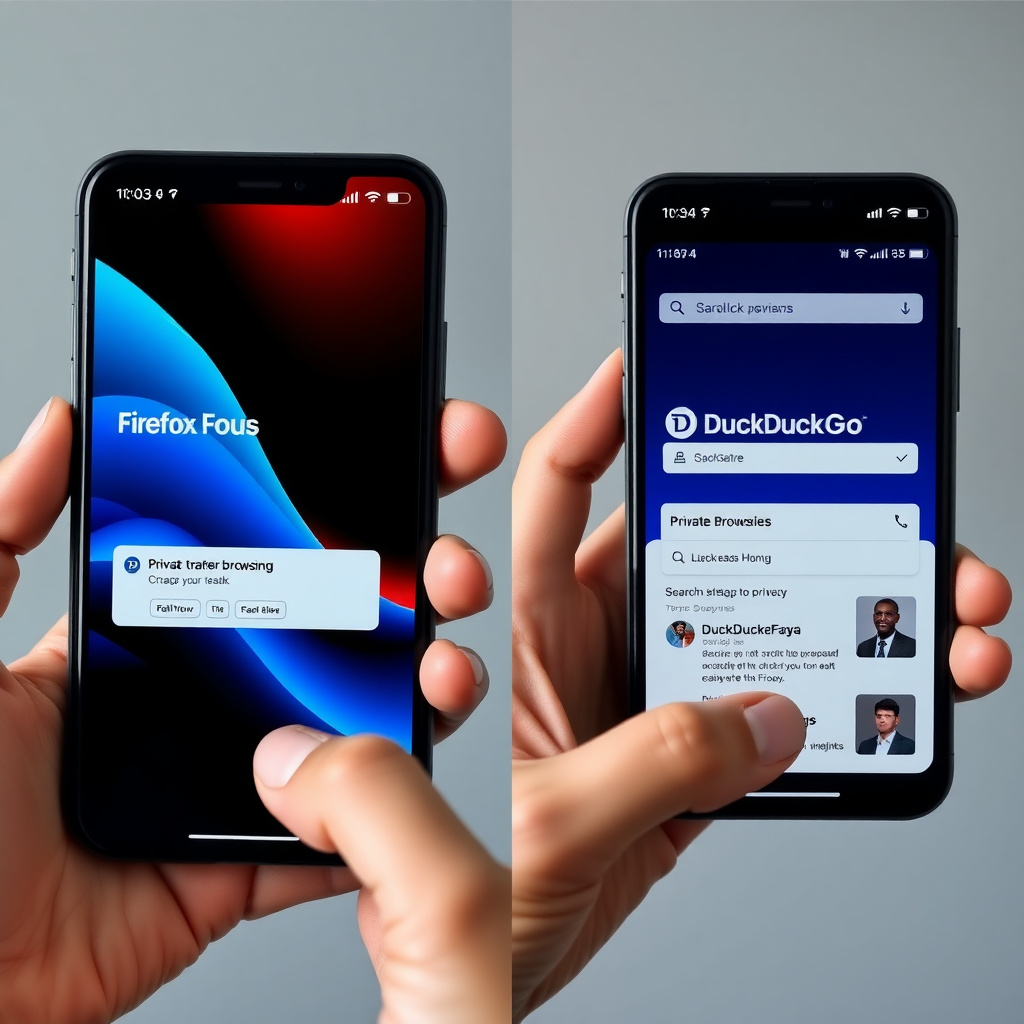 Side-by-side comparison of Firefox Focus and DuckDuckGo mobile browsers