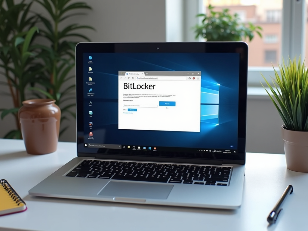 Windows laptop displaying BitLocker setup