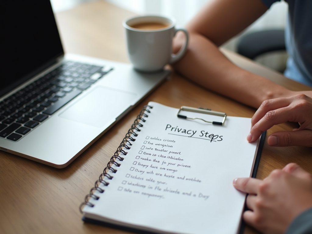 A person reviewing a privacy checklist to enhance online safety.