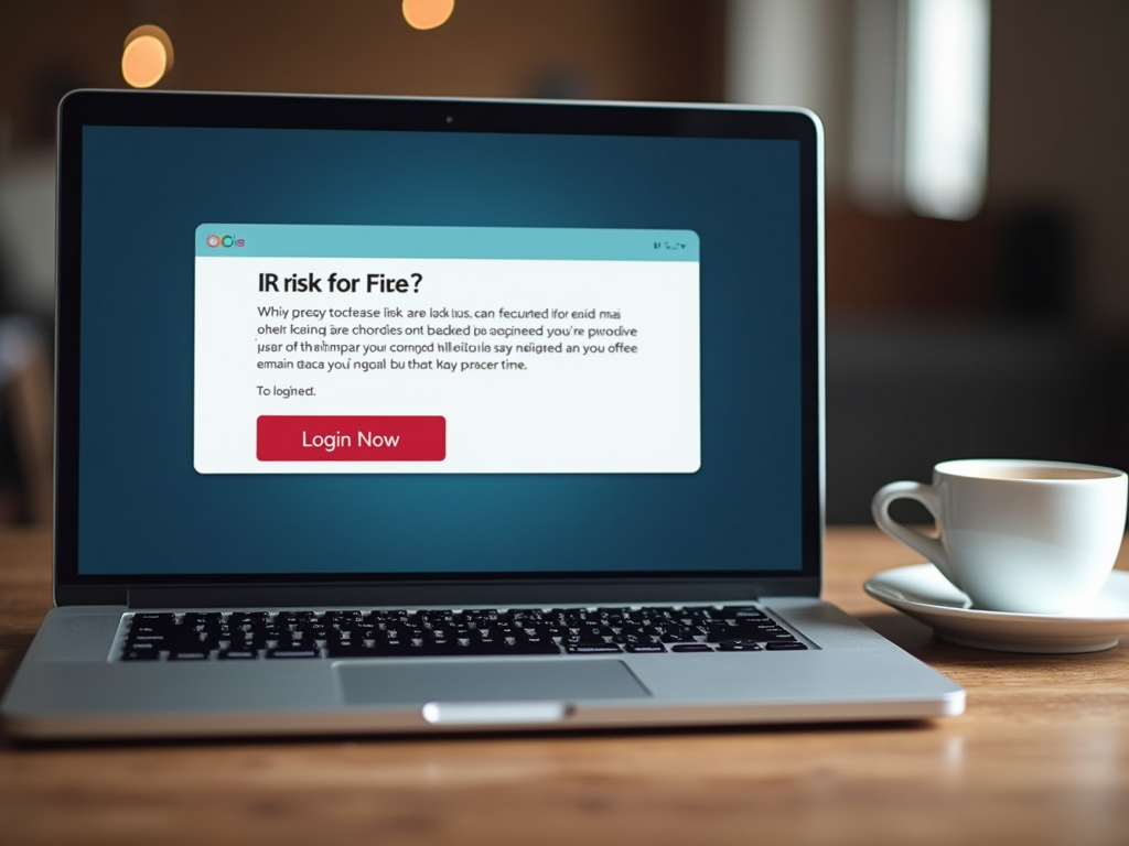 Laptop displaying phishing email beside coffee cup