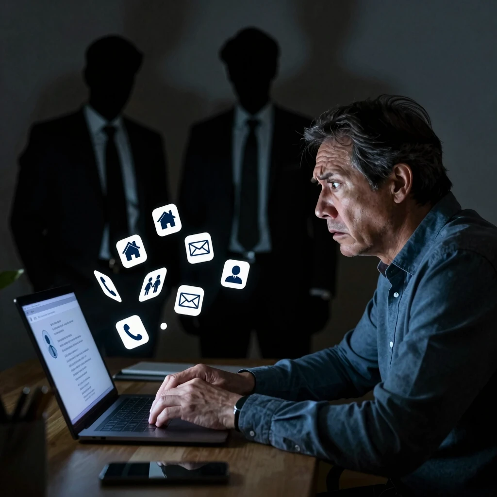 Person looking worried as personal data is collected from their computer screen
