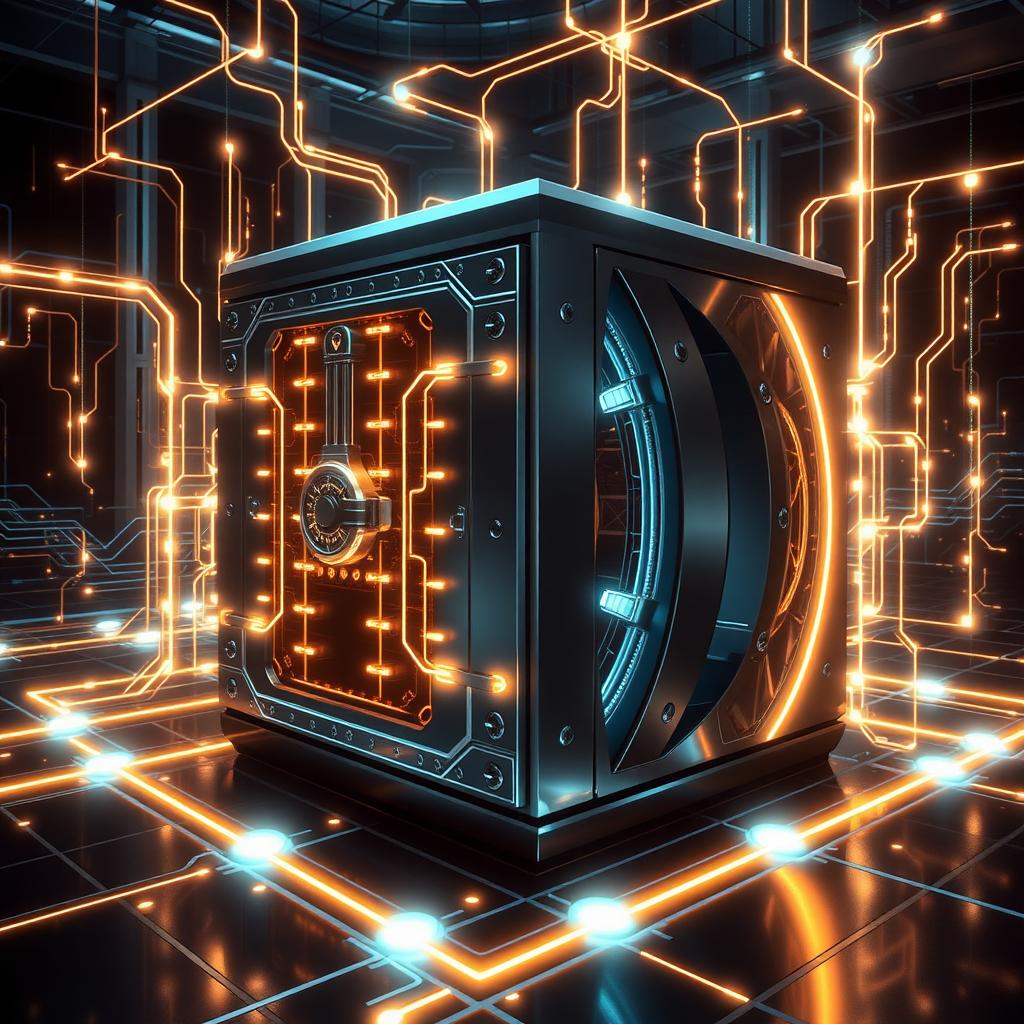 Futuristic digital vault representing decentralized data storage