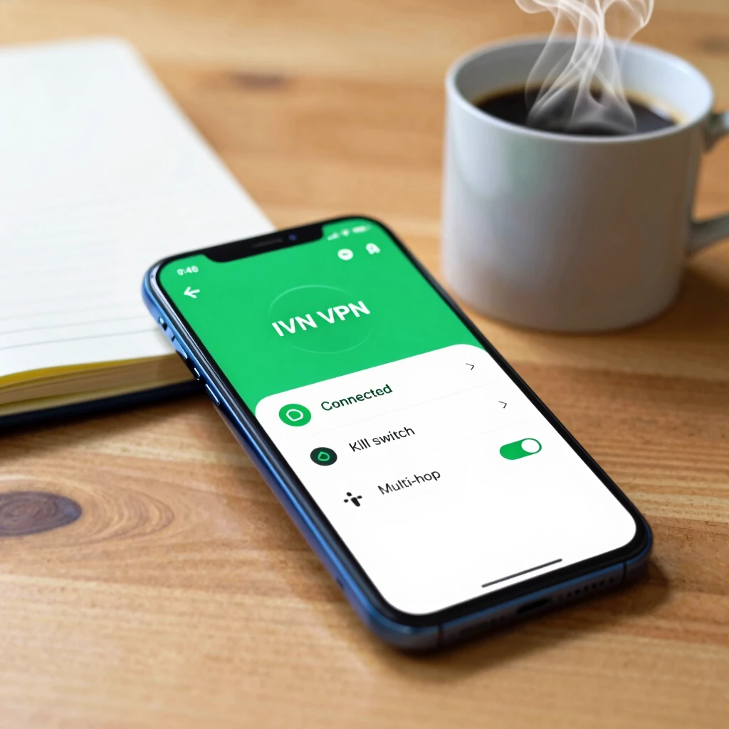 Android phone screen showing IVPN app configuration for secure VPN connection