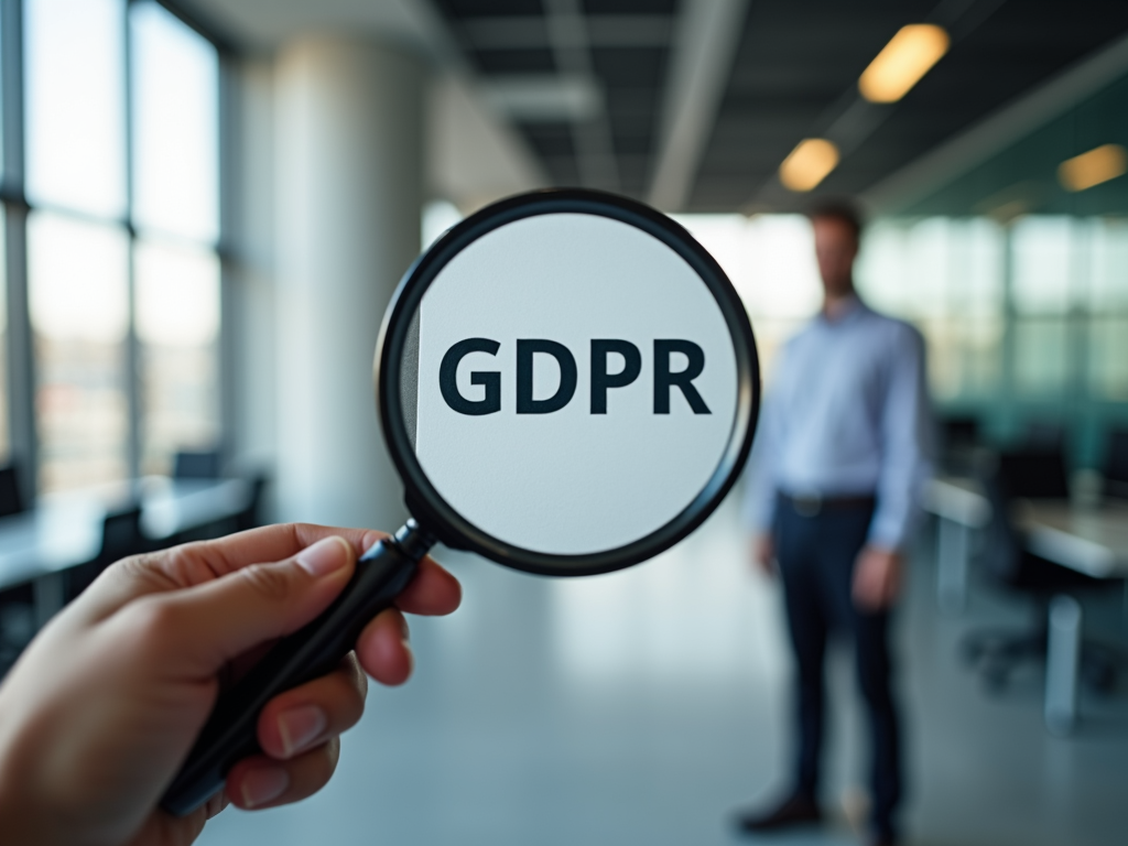 A person examining a GDPR document with a magnifying glass