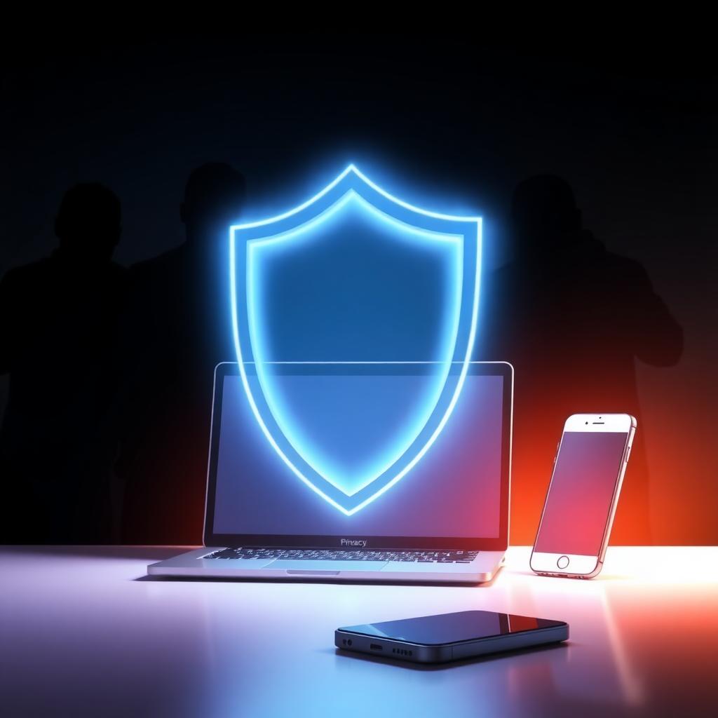 Glowing shield protecting devices from shadowy figures