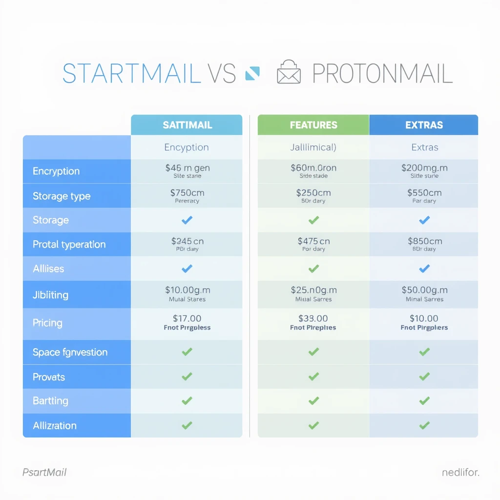 Comparison table of StartMail and ProtonMail features