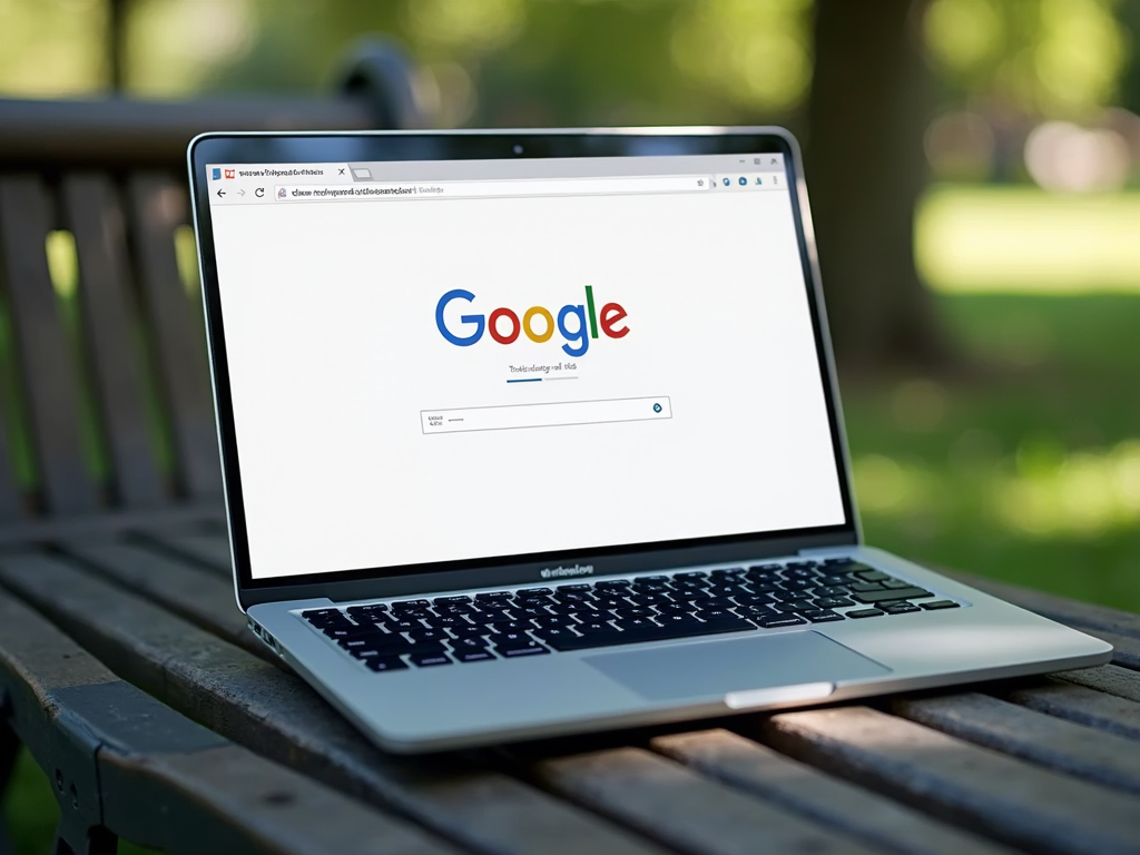 Laptop with a privacy browser open on a park bench