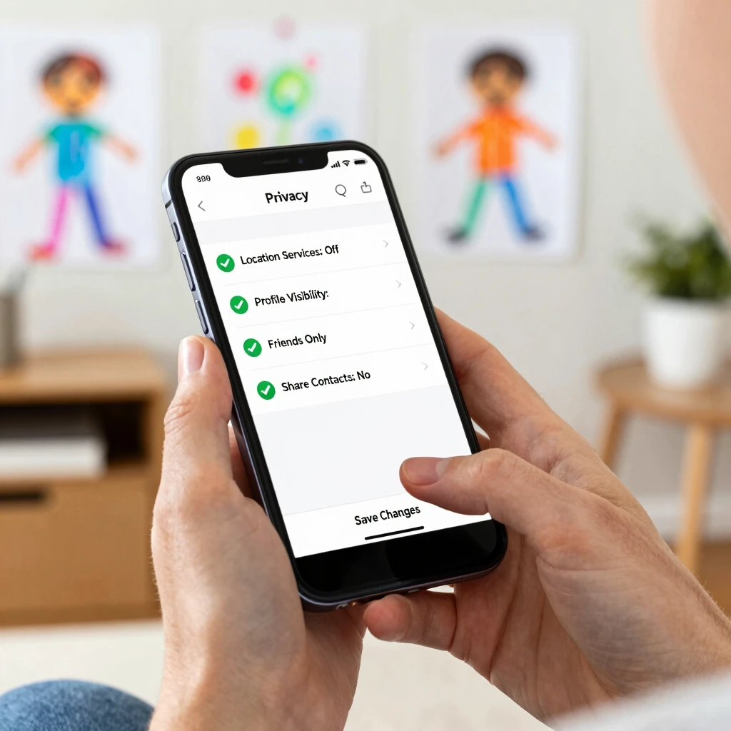 Parent adjusting privacy settings on a child's social media app