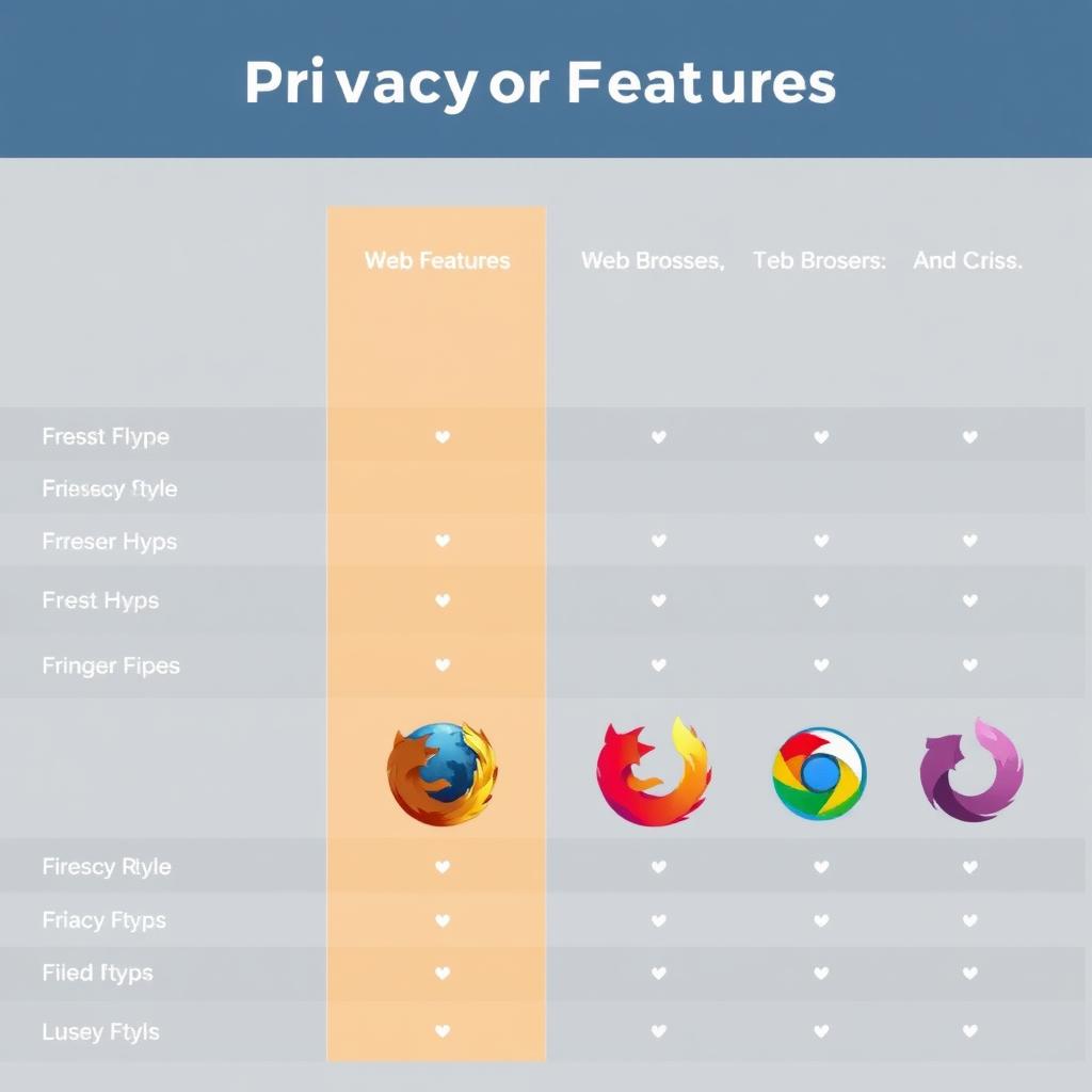 A comparison chart of popular browsers, highlighting privacy features like tracker blocking and ad blocking.
