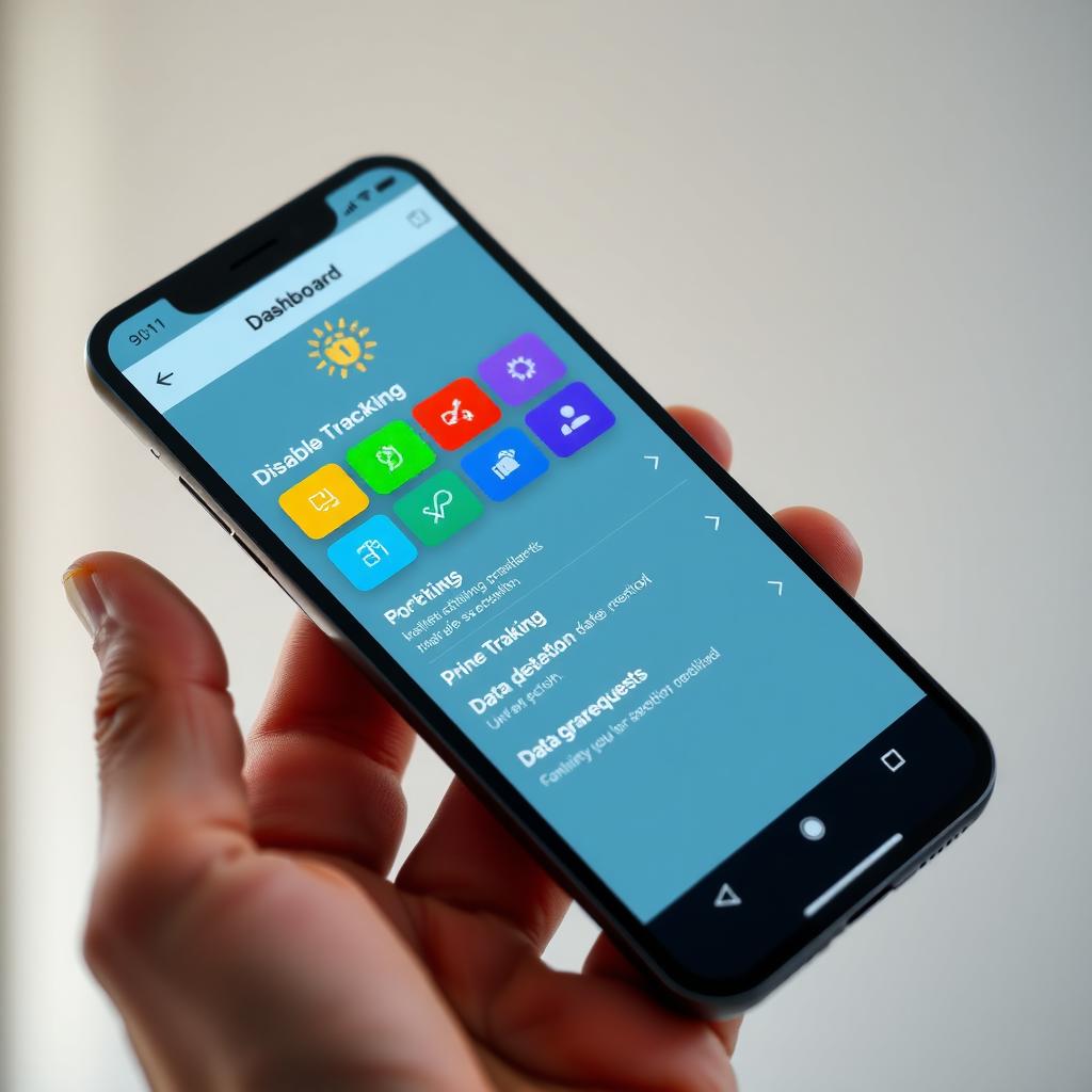 A smartphone screen showing a privacy dashboard with data protection settings.