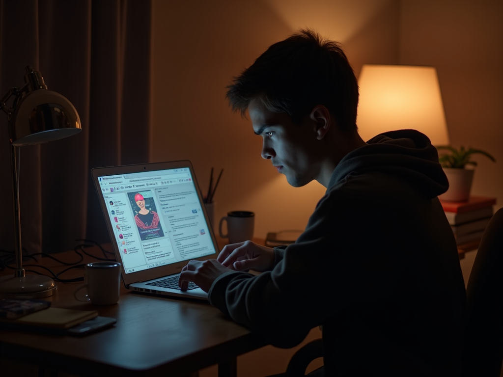 Person worried about online privacy threats at home