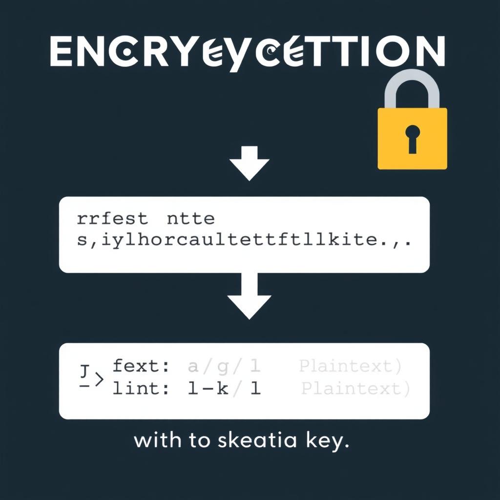 Visualization of encryption process with key, showing plaintext and ciphertext transformation.