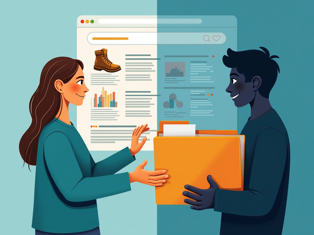 Split image of a person searching and data being collected.
