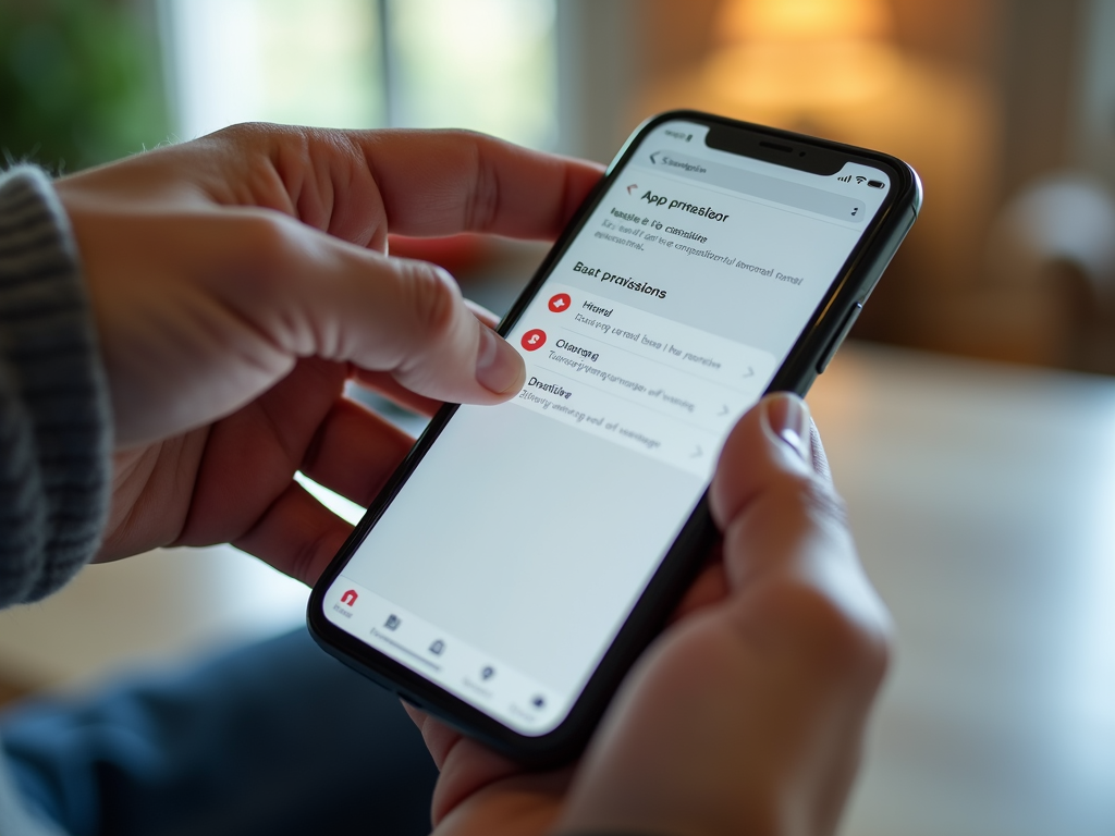 Hand setting app permissions on smartphone
