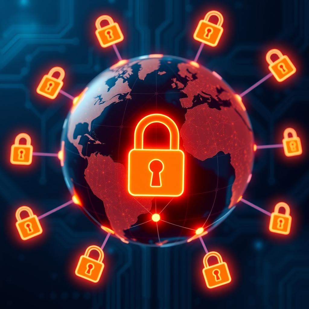 Digital globe with lock icons symbolizing global data privacy regulations